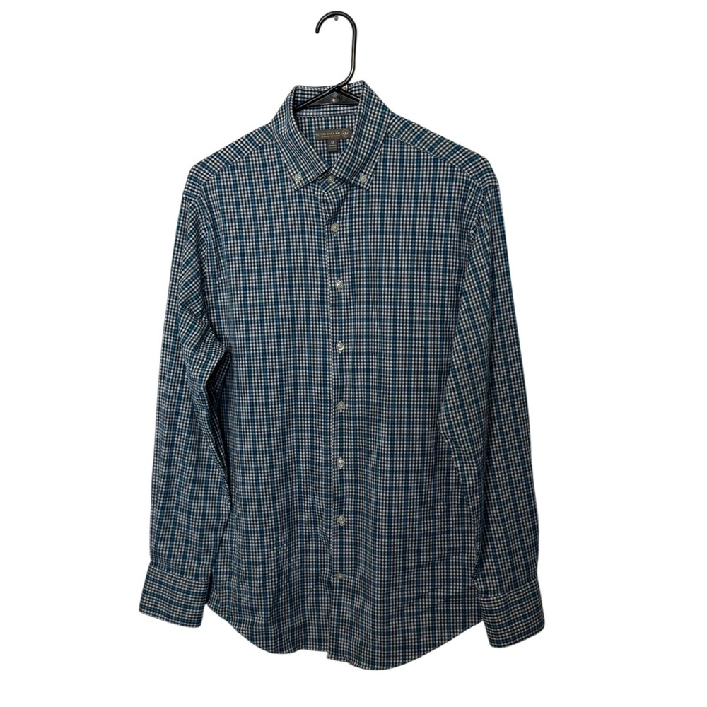 Peter Millar Summer Comfort Shirt Mens Medium Blue Plaid Performance Stretch